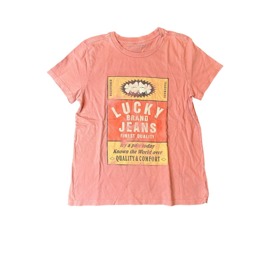 Lucky Brand Jeans Finest Quality Graphic Tee Coral Pink Womens Medium